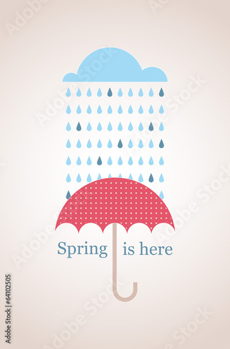 Spring time. Retro card with cloud and umbrella