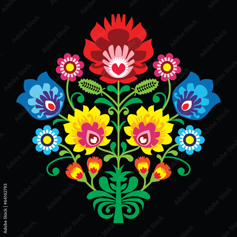 Fototapeta Polski haft ludowy z kwiatami - tradycyjny wzór