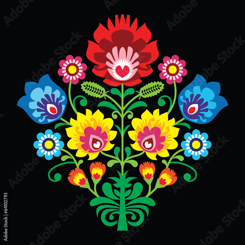 Polish folk embroidery with flowers - traditional pattern