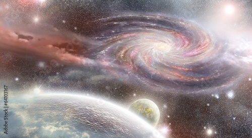 Fototapeta spiral galaxy and planets  in space
