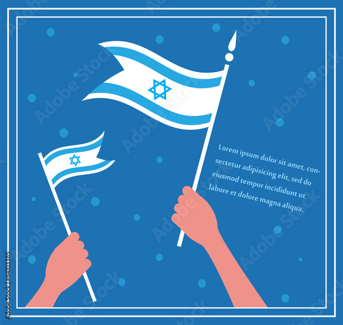 Happy Israeli independence day. hand holding a flag.