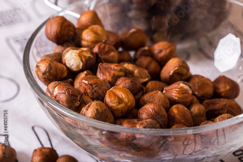 hazelnuts in the glass bowl