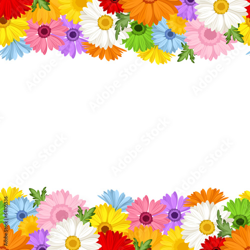 Horizontal seamless background with gerbera flowers. Vector.