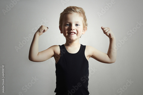 Canvas Print Child. Funny Little Boy.Sport Handsome Boy.hand biceps muscles
