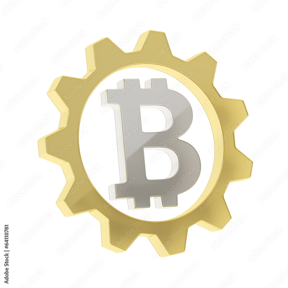Bitcoin sign inside of a cogwheel gear isolated Bitcoin sign inside of a cogwheel gear isolated