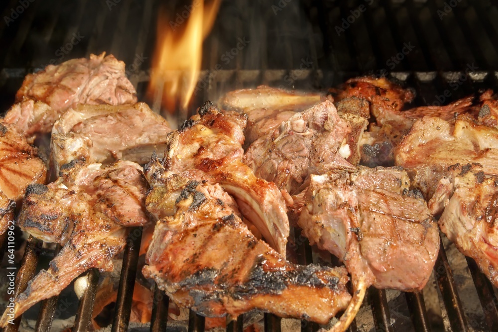 Roasted lamb chops on BBQ Grill, XXXL
