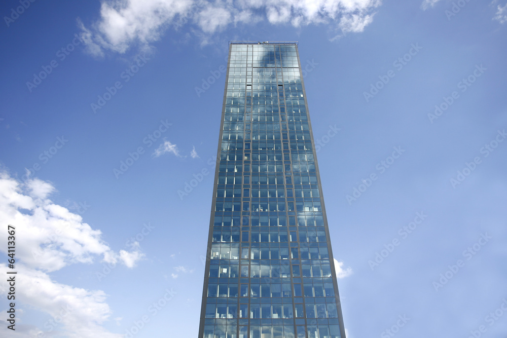 Office building on blue sky background Office building on blue sky background