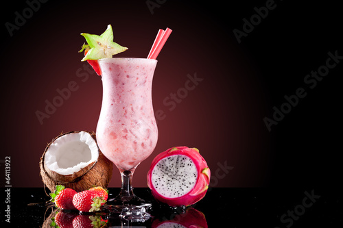 Exotic summer cocktail with fruit