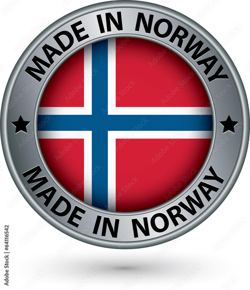 Made in Norway silver label with flag, vector illustration Made in Norway silver label with flag, vector illustration