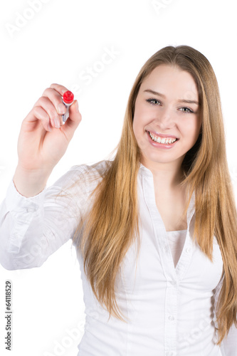 Junge Frau schreibt mit einem Stift