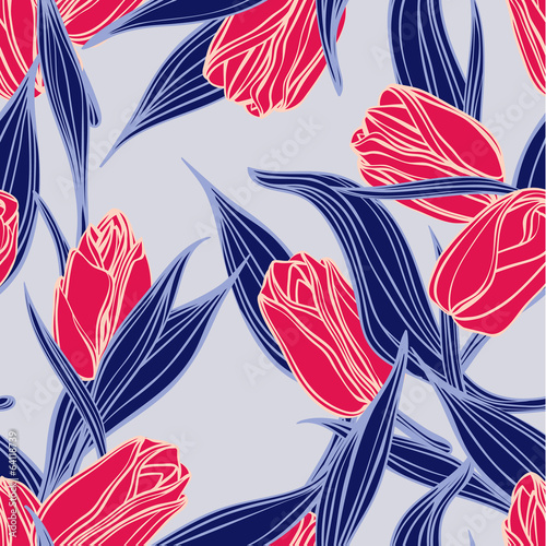 Seamless floral pattern with of red tulips