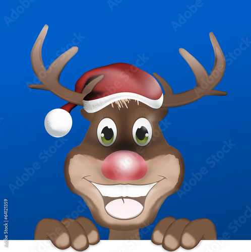 Rudolph with Christmas Hat and Happy Smile