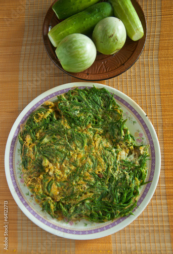 cha-om kai, Acacia Pennata, Omelet Thai Style photo