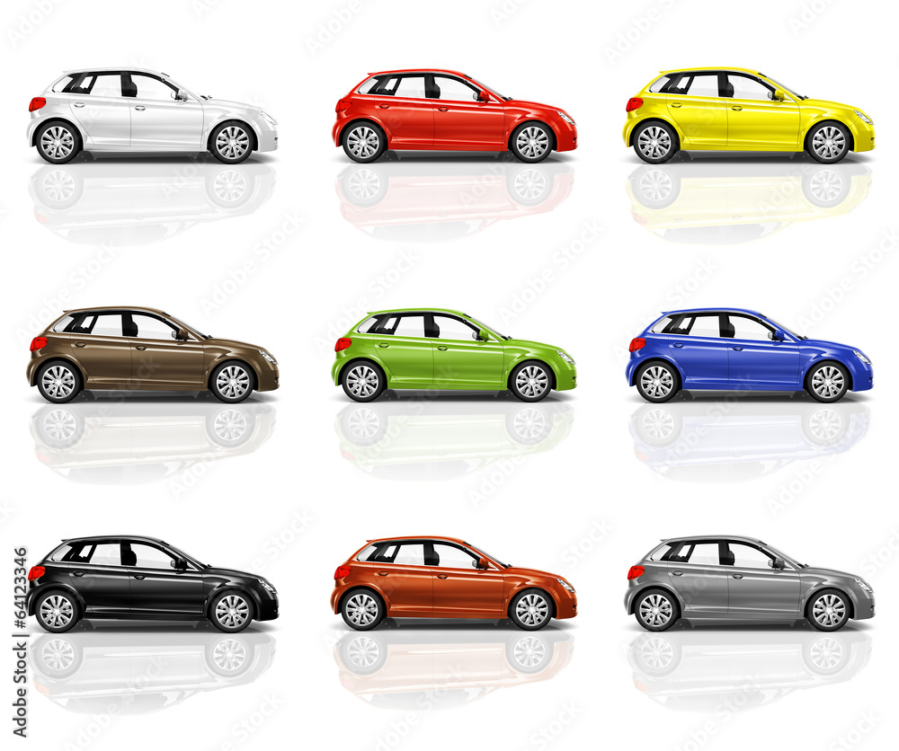 Collection of Multicolored 3D Hatchback Cars