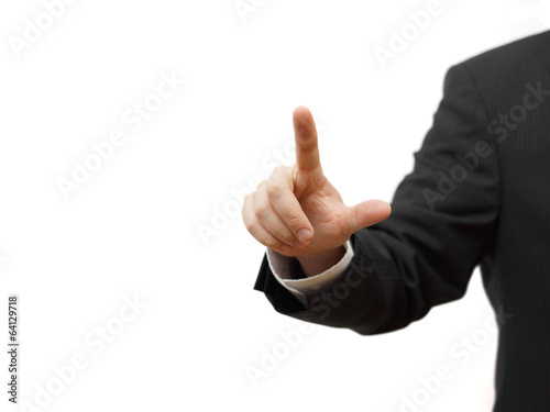 Businessman pressing virtual button, ready for text