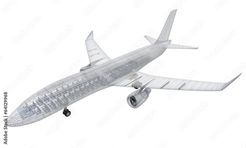 Airplane wire model , isolated on white. My own design