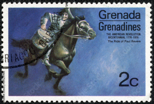 stamp printed in Grenada shows Paul Revere's ride