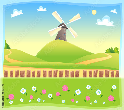 Funny landscape with windmill.