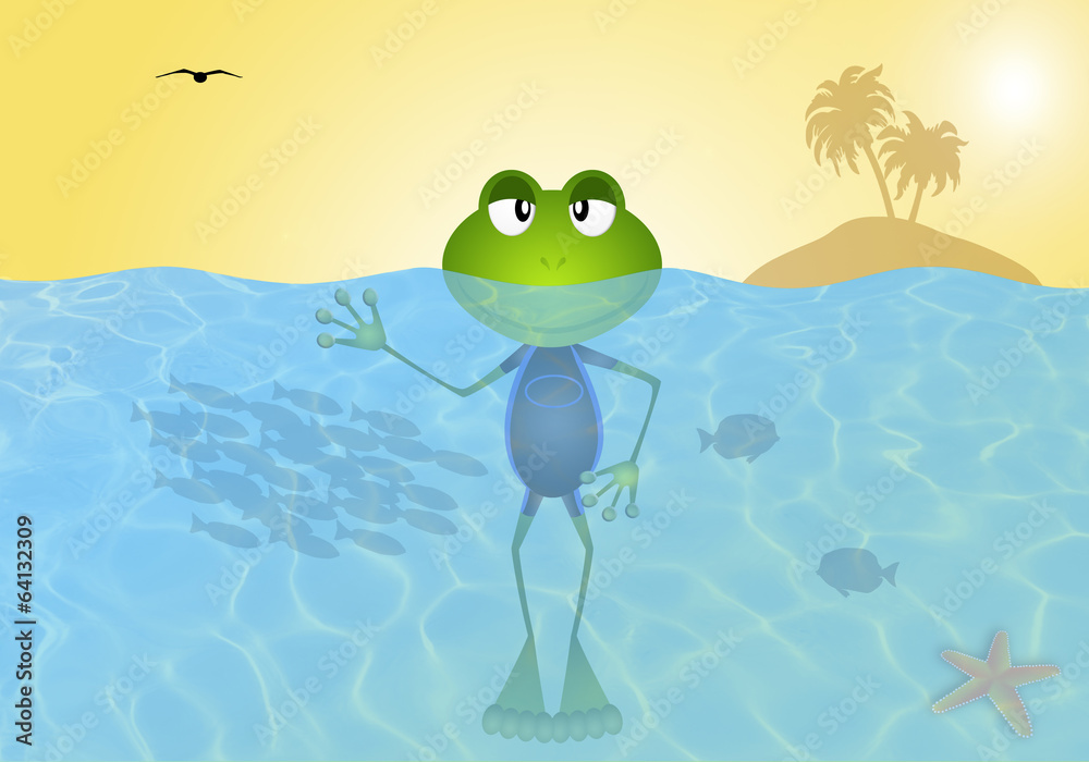 Obraz premium Frog in the sea in summertime
