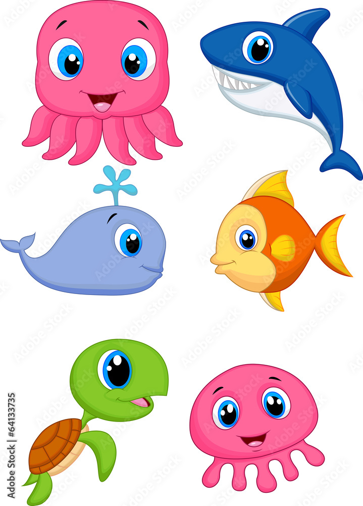 Naklejka premium Sea life cartoon set
