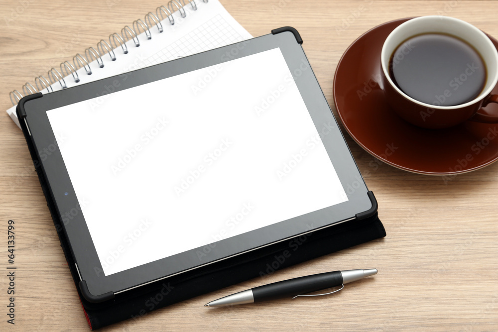 Tablet PC on the Table with Coffee Tablet PC on the Table with Coffee