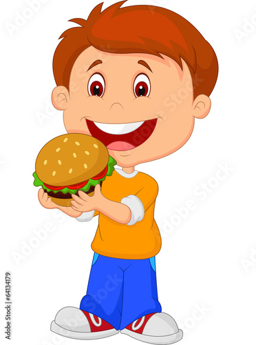 Cartoon boy eating burger