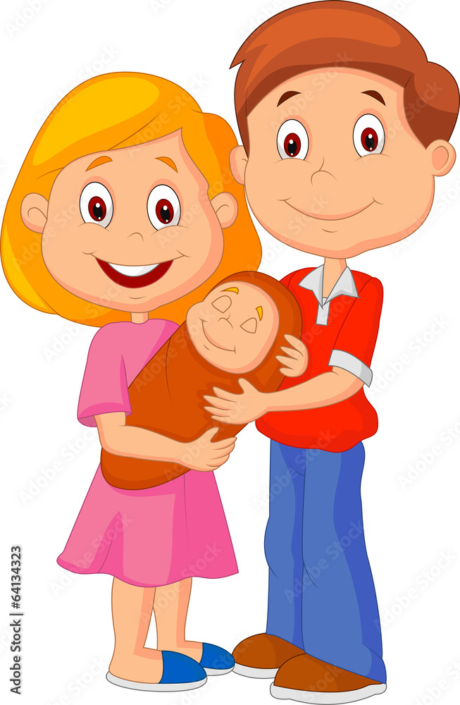 Young adult couple tenderly embracing their baby Young adult couple tenderly embracing their baby