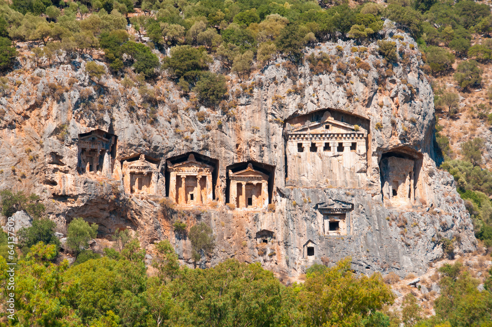 Ancient Lycian tombs - architecture in mountains of Turkey