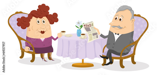 Old Gentleman and lady drinking coffee