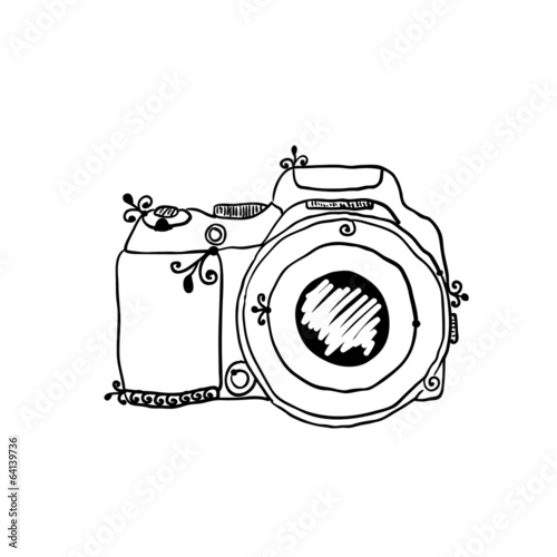 the sketch of a photo camera drawn by hand