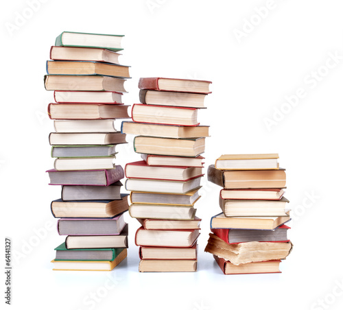 stack of old books on an isolated white background