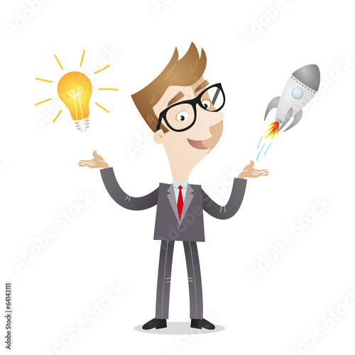 Businessman, light bulb idea, rocket, business startup