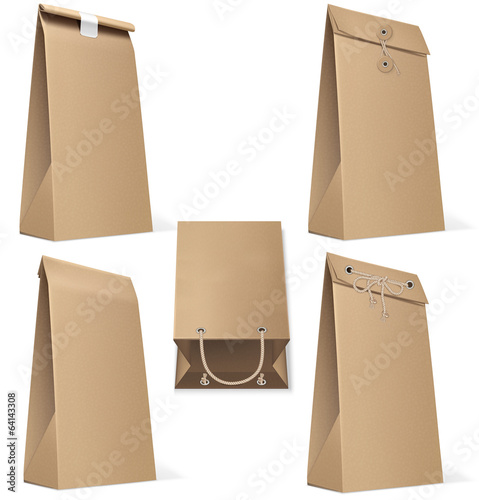 Set of paper bag isolated on white. Vector Illustration