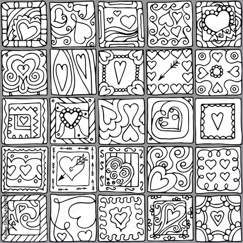 Fototapeta Naklejka Na Ścianę i Meble -  Seamless pattern of original doodle hearts.
