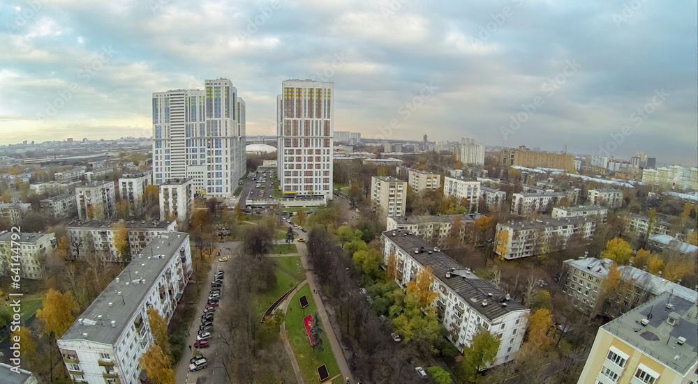 Fototapeta premium View from unmanned quadrocopter to Housing Complex