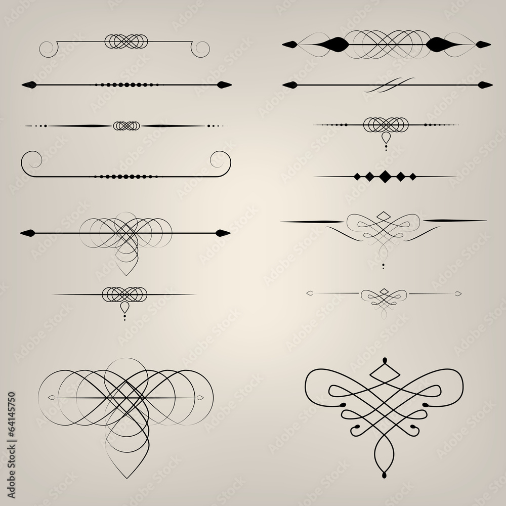 set of calligraphic design elements and page decor - obrazy, fototapety, plakaty 