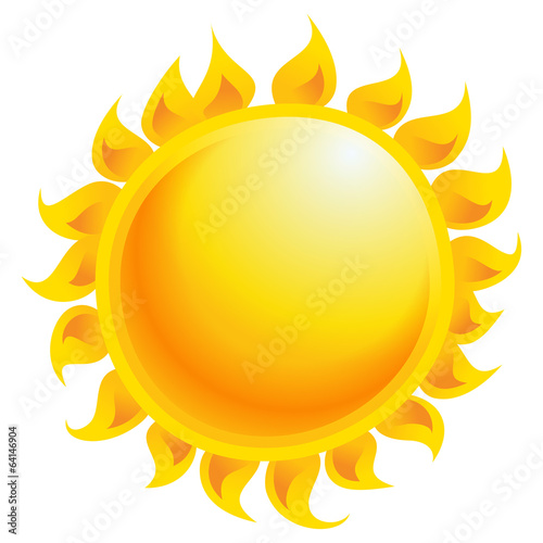 Yellow cartoon vector sun shining isolated in white background