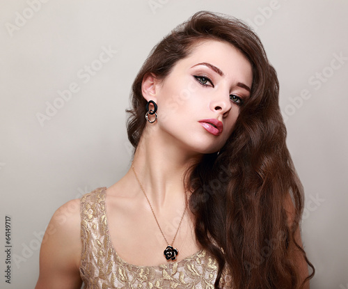 Beautiful makeup woman with long brown hair