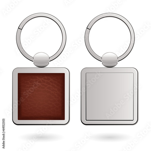 Keychains with square trinkets for design - leather and metal.