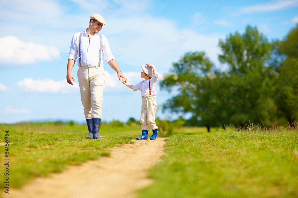 farmer family walking the rural path farmer family walking the rural path