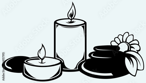 Basalt stones, flower and candles