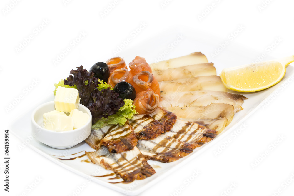Sliced caviar sandwiches on white background