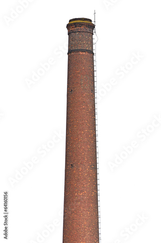 Isolated old weathered industrial factory chimney red bricks