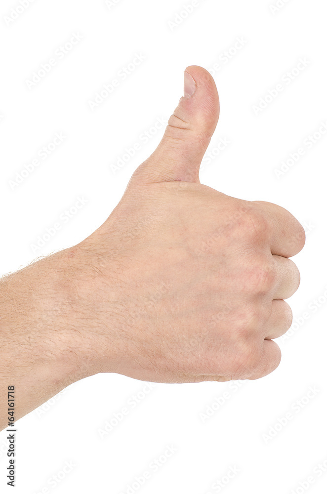 male teen hand shows thumbs up