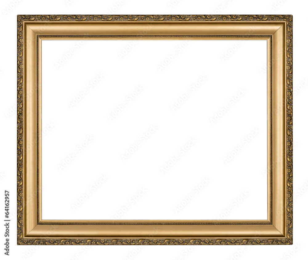 Golden frame for painting or picture on white with clipping path Golden frame for painting or picture on white with clipping path