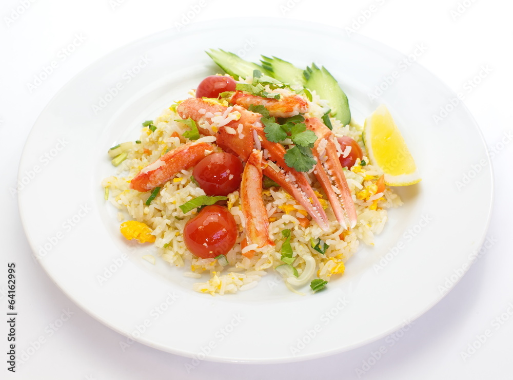 chinese food shrimp fried rice on white background