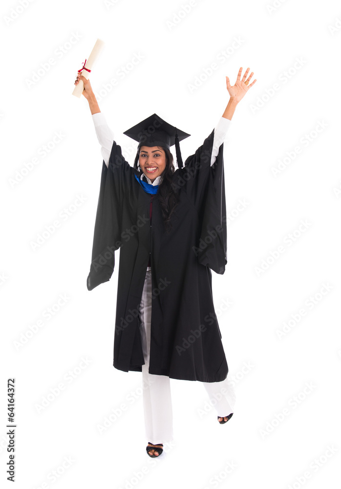indian female graduate with white background indian female graduate with white background