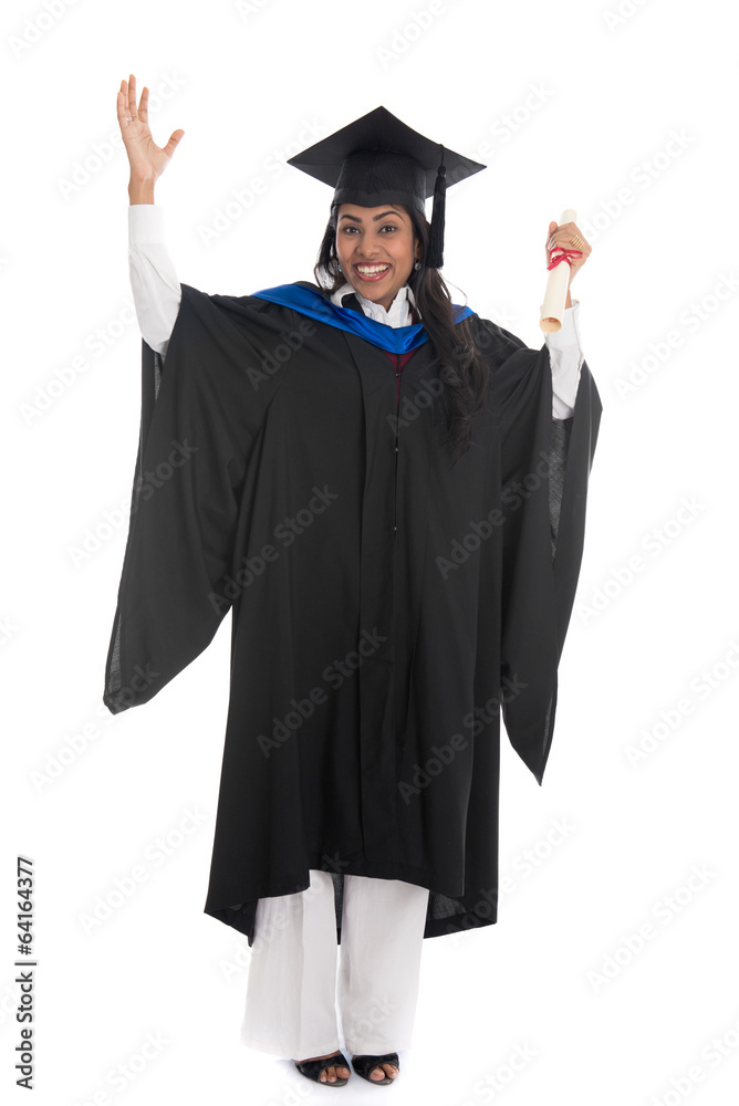 indian female graduate with white background indian female graduate with white background