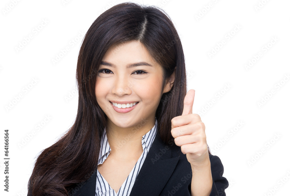 Success woman isolated giving thumbs up sign Success woman isolated giving thumbs up sign