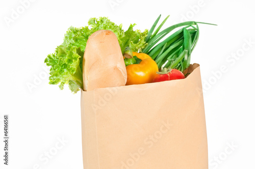 Fresh healthy groceries in a paper bag